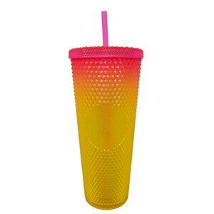 Starbucks Pink Yellow Tequila Sunrise Diamond Studded Tumbler 24 oz Block Party